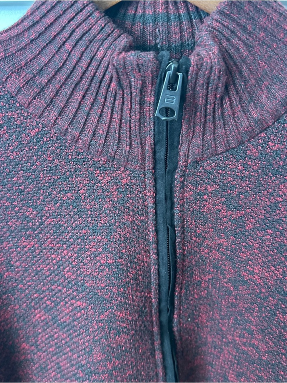 Buffalo David Bitton Men's Burgundy and Black Zip-Up Rib Collar Sweater